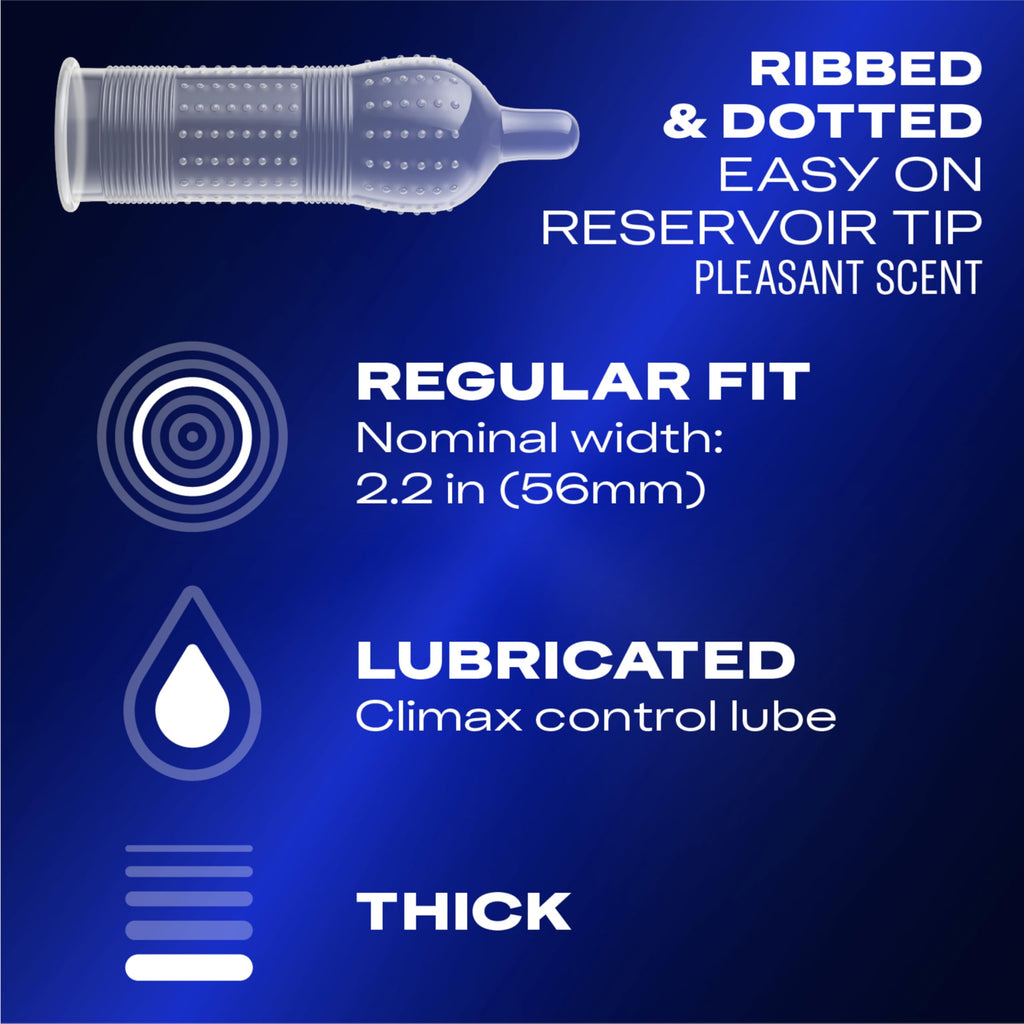 Ribbed Dotted Lubricated Latex Condoms, 3 Count G799