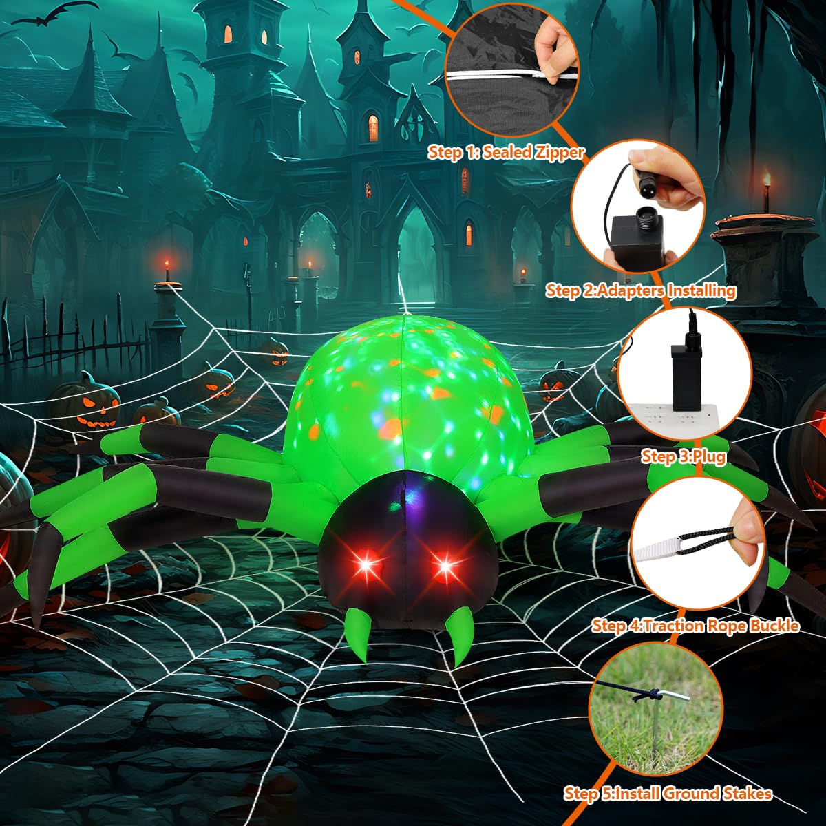 9FT Green Spider Yard Inflatables P6325