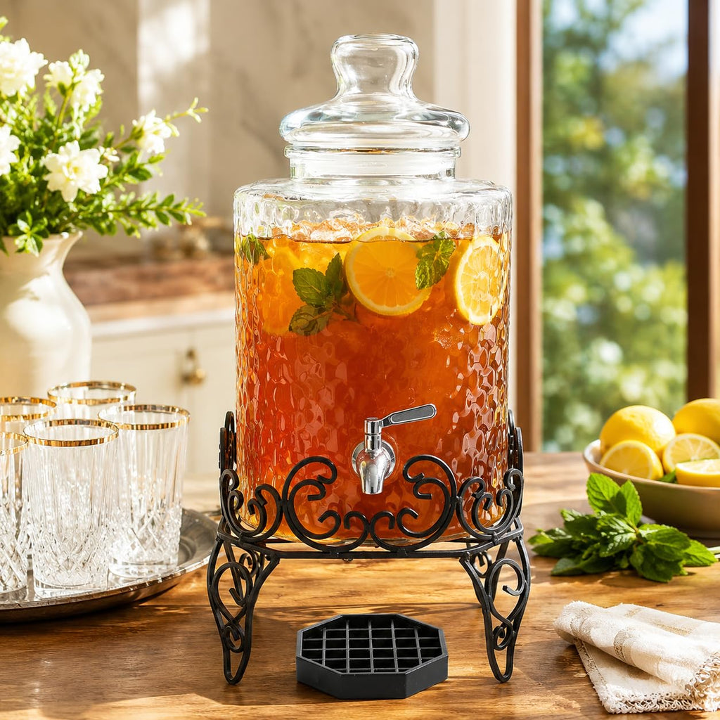 2.5 Gallon Glass Beverage Dispenser with Stand and Stainless Steel Spigot R9308