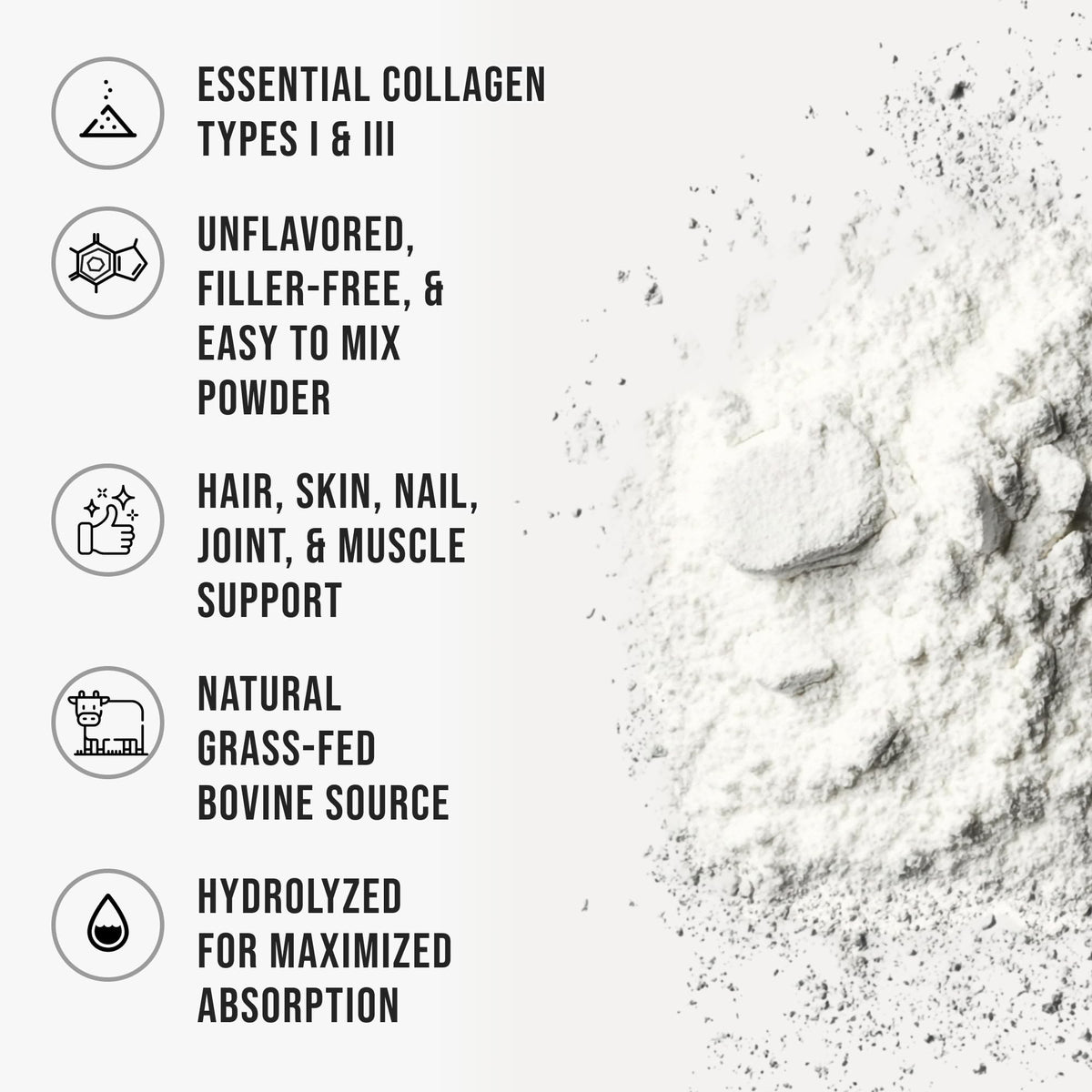 Bovine Collagen Peptides Powder, Hydrolyzed Type I & III, Grass-Fed Unflavored, 2.4lb I3984