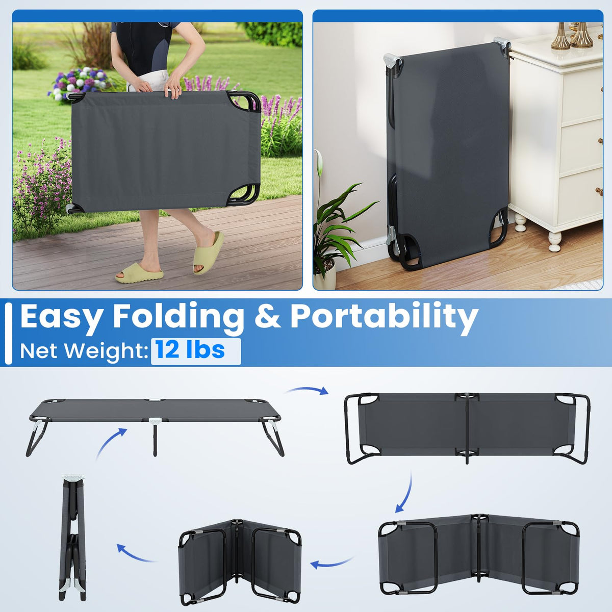 Folding Camping Cot Portable Ultralight Compact Sleeping Cot Bed Oxford Fabric Z16664