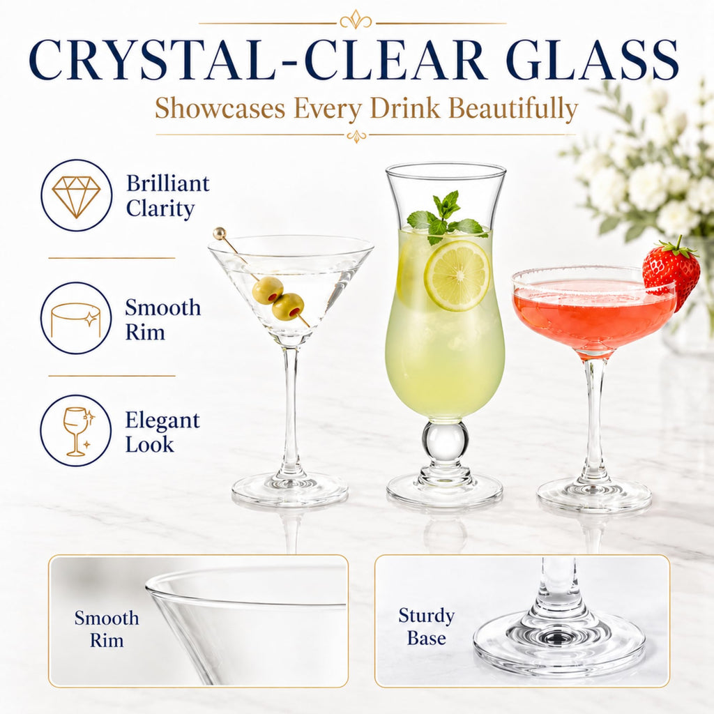 6 Set Cocktail Glasses Mixed Drinkware H5082