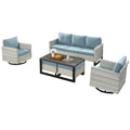 6 Piece Wicker Patio Conversation Set with Swivel Rocker Chairs and Ottoman G25736