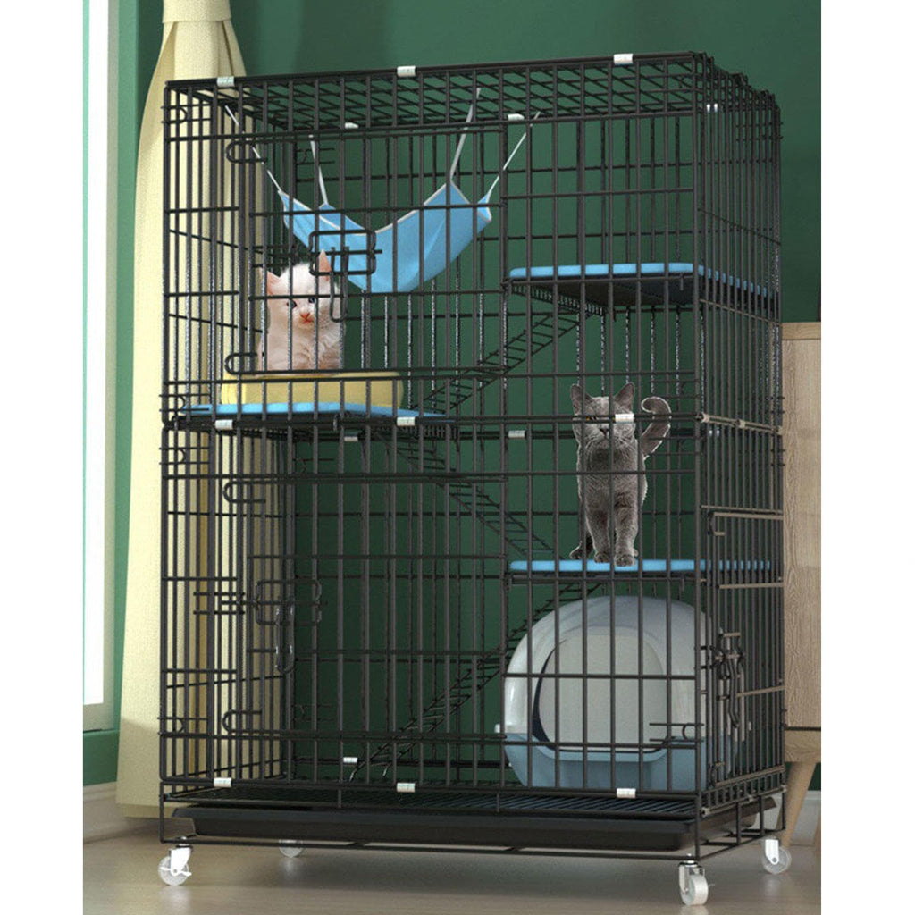 Large Black 4-Tier Folding Metal Wire Cat Cage with Hammock & Ramp Ladders Q2982