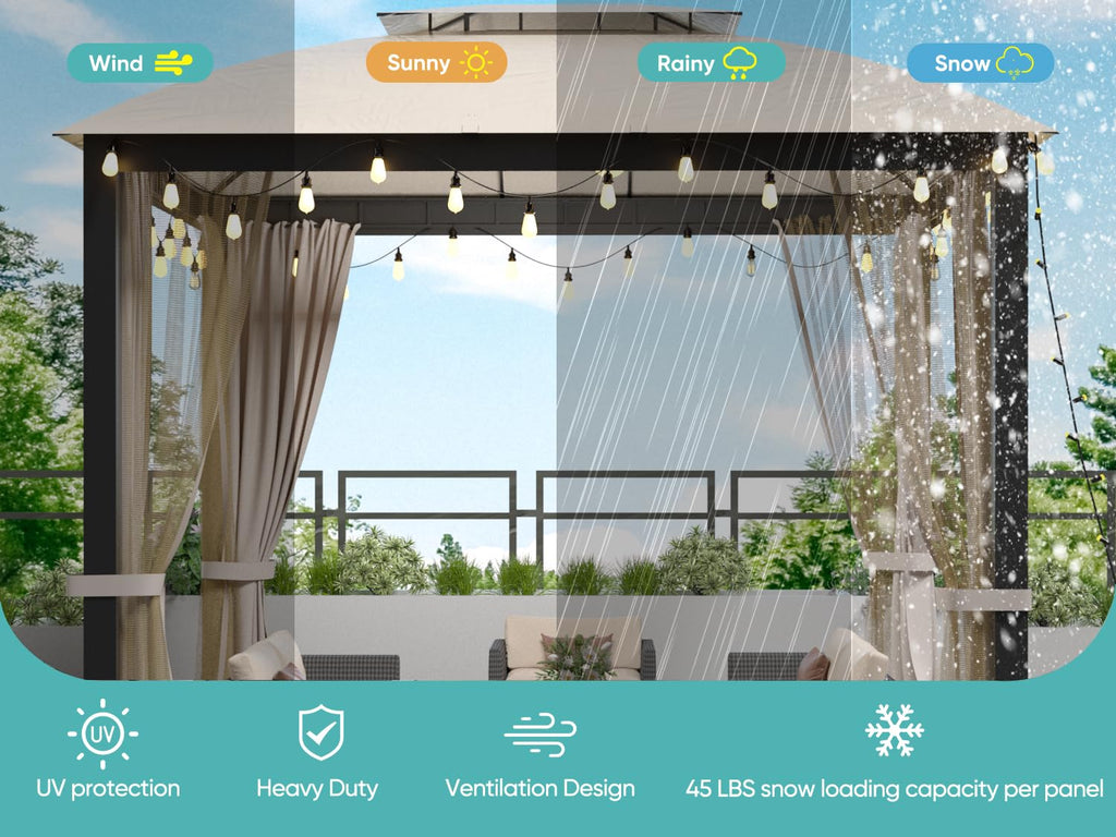 10x10 FT Soft Top Gazebo Canopy with Mosquito Netting & Privacy Curtains D8316
