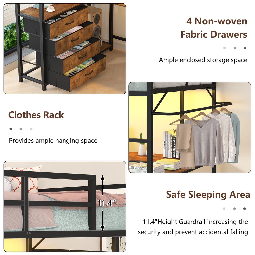 Twin Size Loft Bed with Storage and Desk O449492