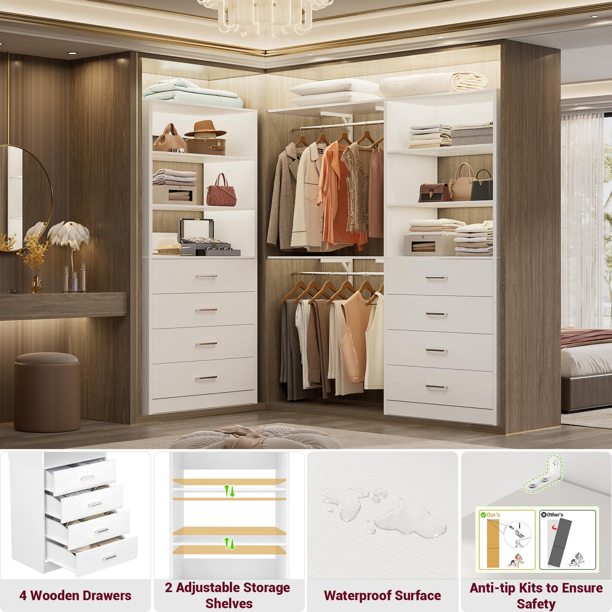 White Wood Closet Organizer System H364393