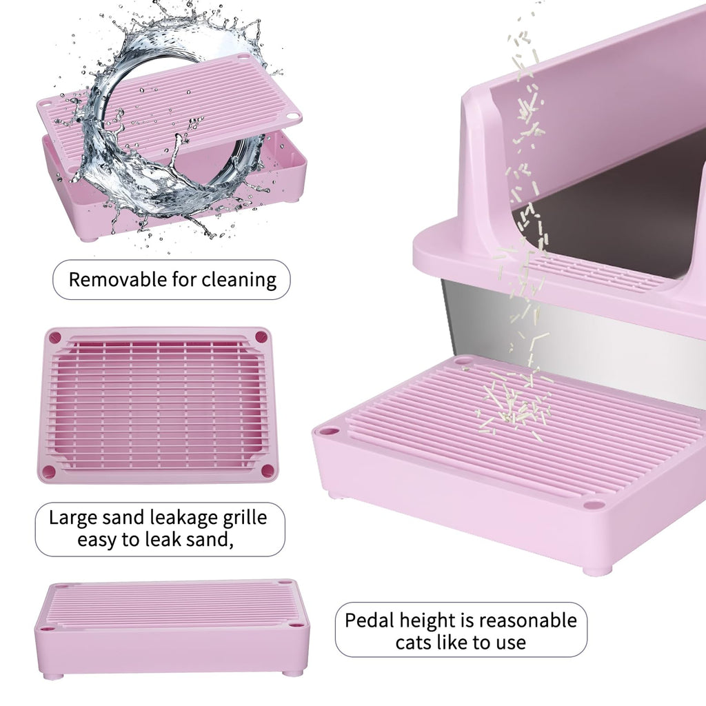 Open Cat Litter Box Stainless Steel High Walls with Scoop K305009