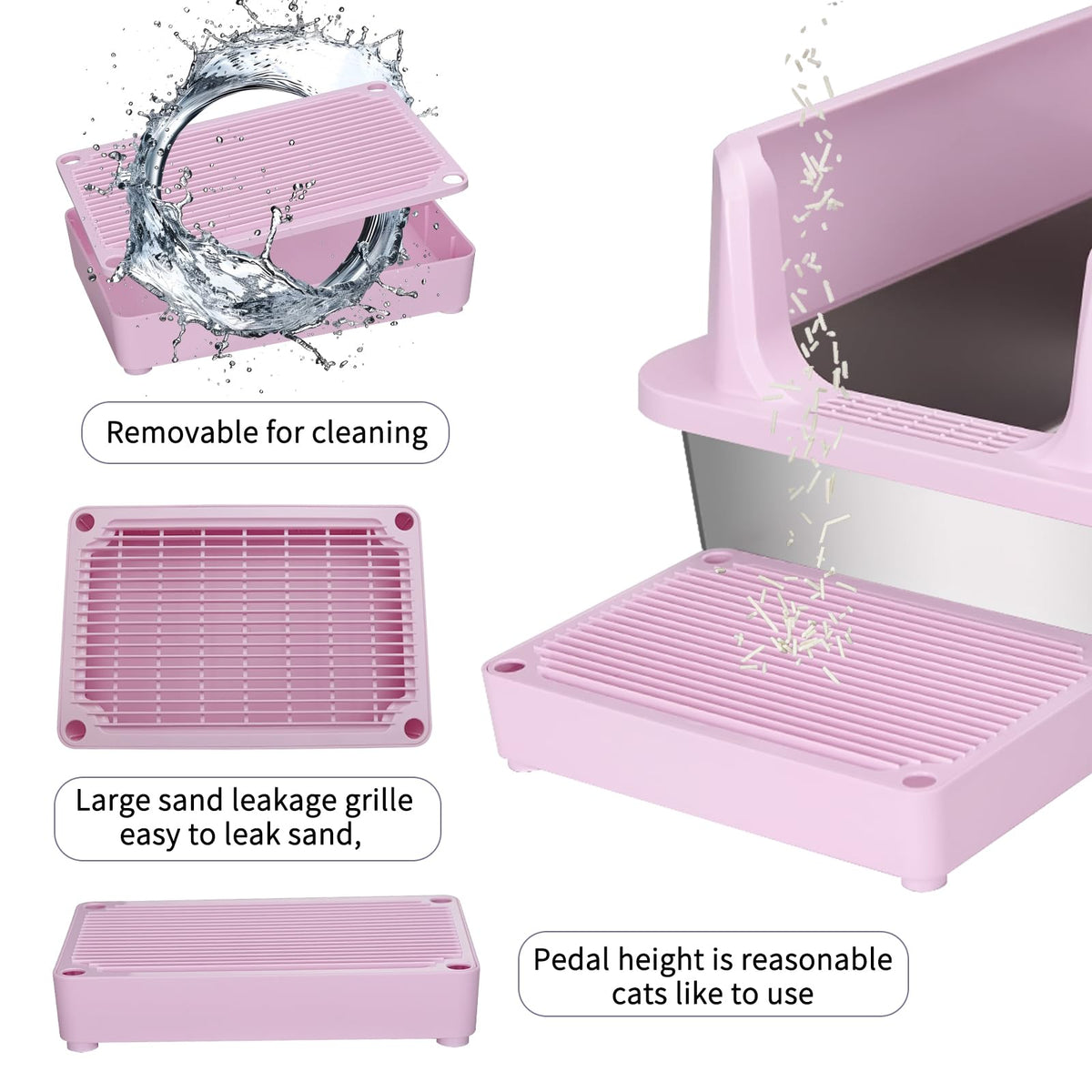 Open Cat Litter Box Stainless Steel High Walls with Scoop K305009