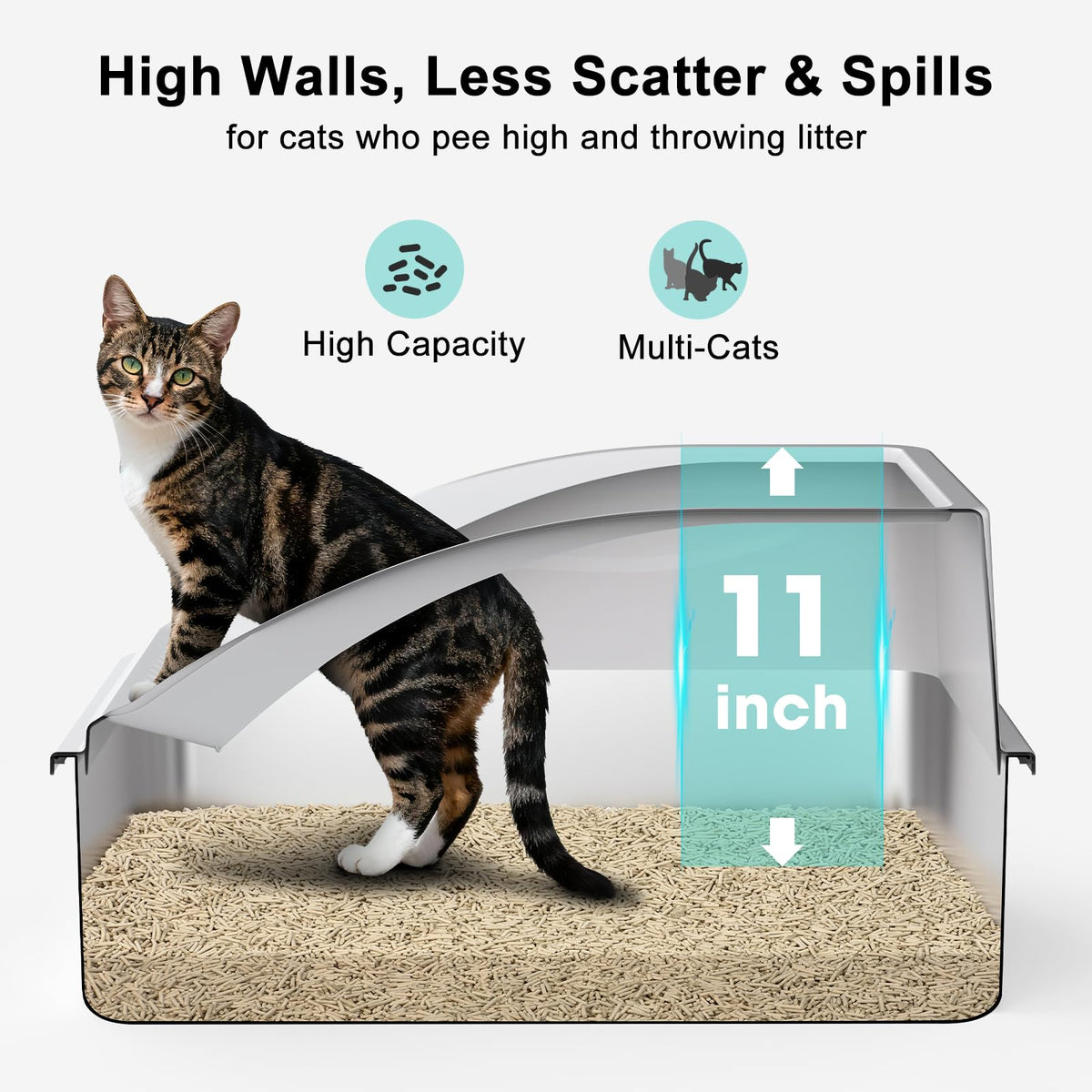XL Enclosed High Sided Stainless Steel Cat Litter Box with Lid D533844