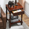 Solid Wood Side Table with Drawer and Storage Shelf G426232