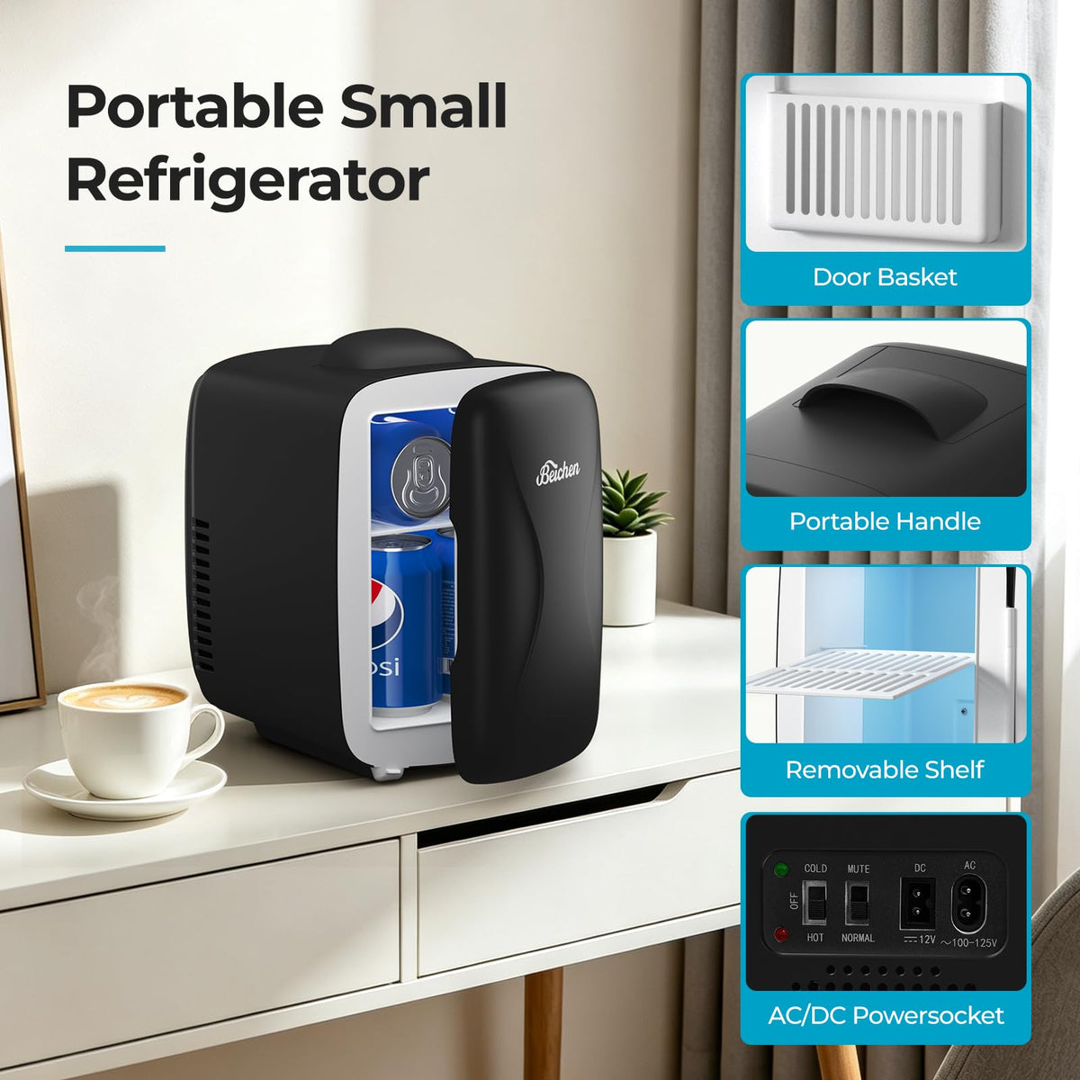 4L 6 Can Portable Mini Fridge C7356