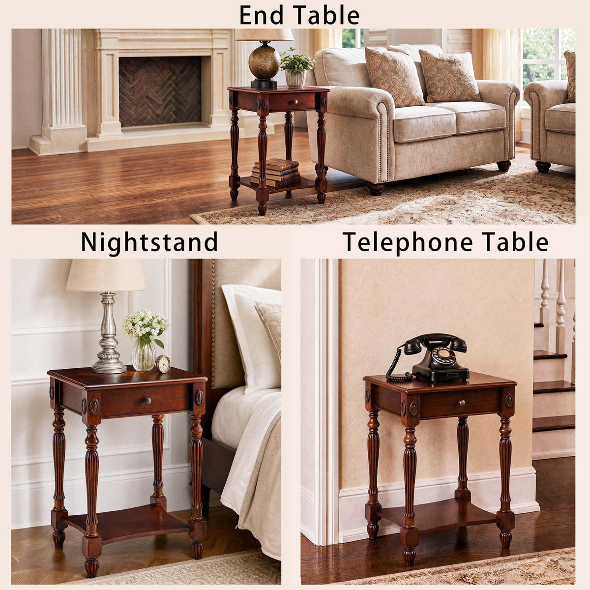 Solid Wood Side Table with Drawer and Storage Shelf G426232