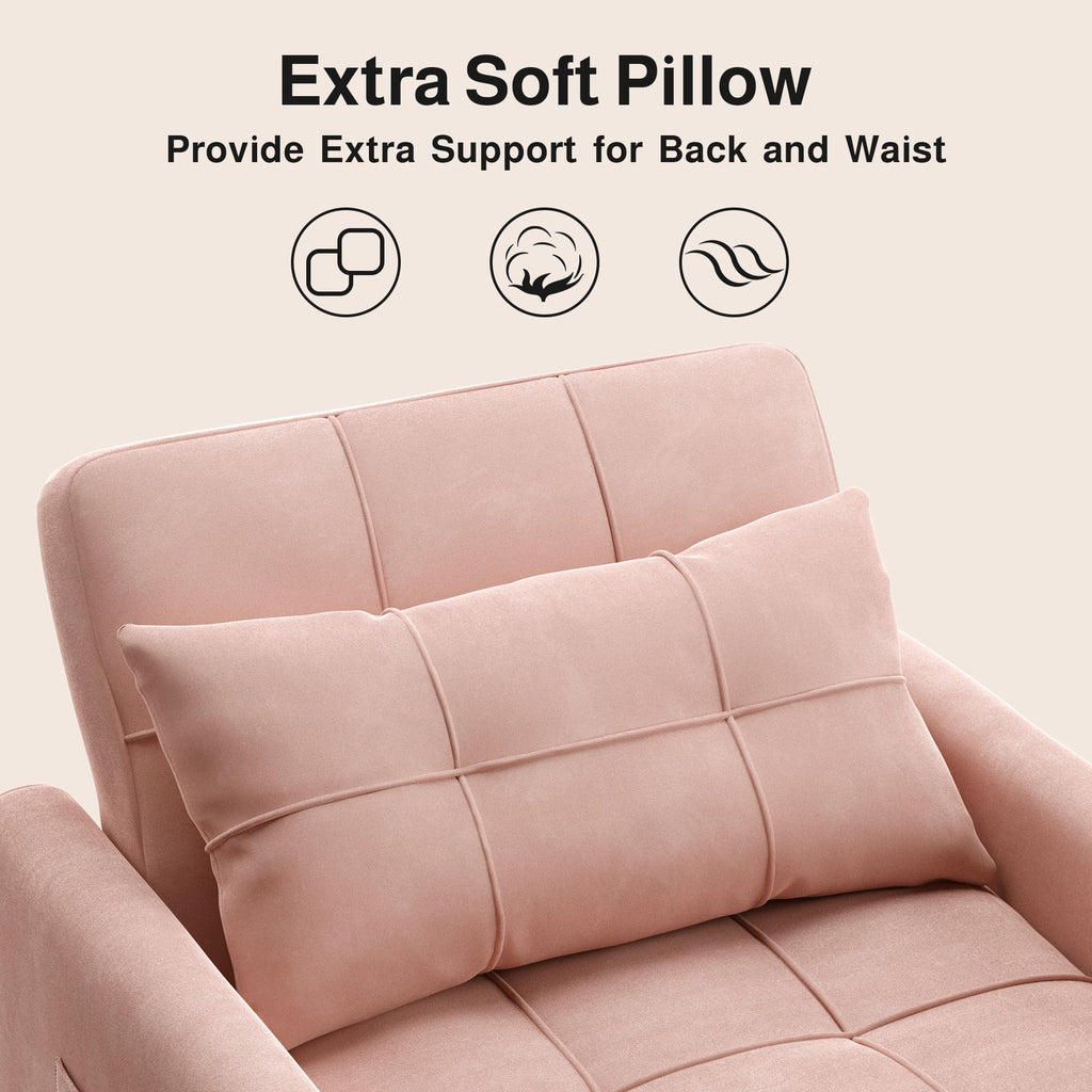 Pink Convertible Sleeper Chair Sofa Bed T4915