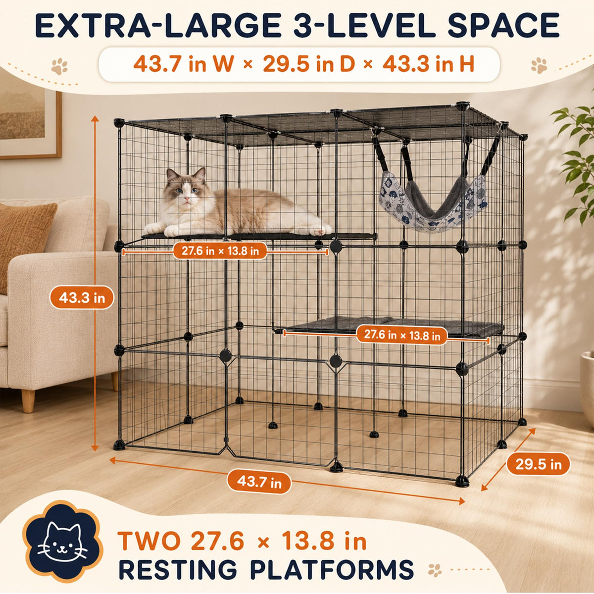 Large 3-Tier Metal Wire Cat Cage H133640