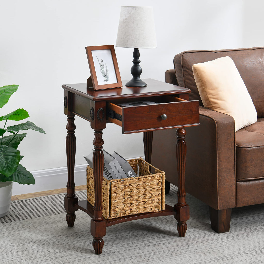 Solid Wood Side Table with Drawer and Storage Shelf G426232