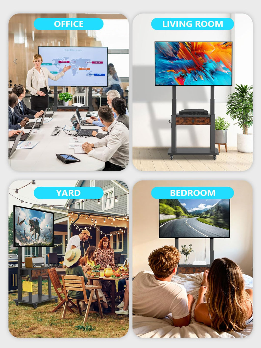 Rolling TV Stand with Fabric Drawer Storage for 32-75 Inch Flat/Curved Screen R24234