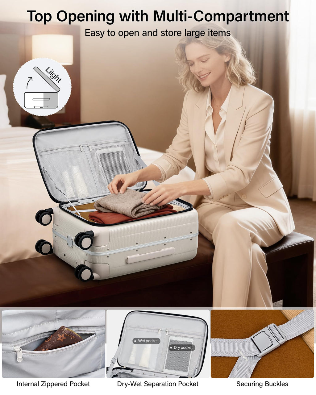 20 Inch Carry On Luggage with Wheels PC Hard Shell Suitcase N722343
