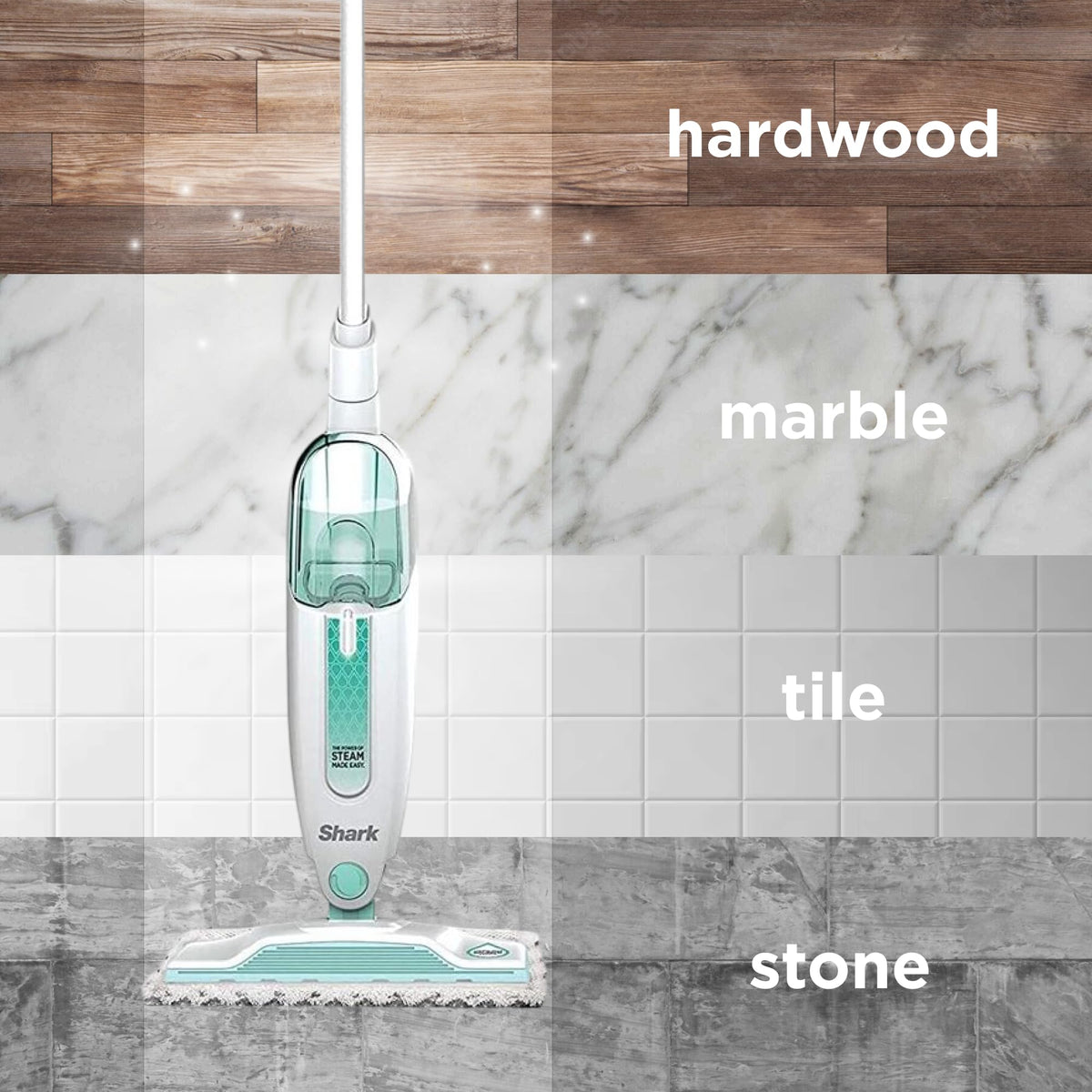 White Steam Mop Hard Floor Cleaner with XL Removable Water Tank X581