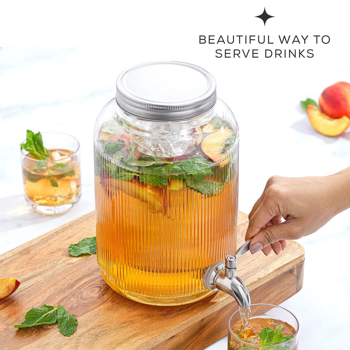 1 Gallon Glass Beverage Dispenser with Stainless Steel Spigot X532