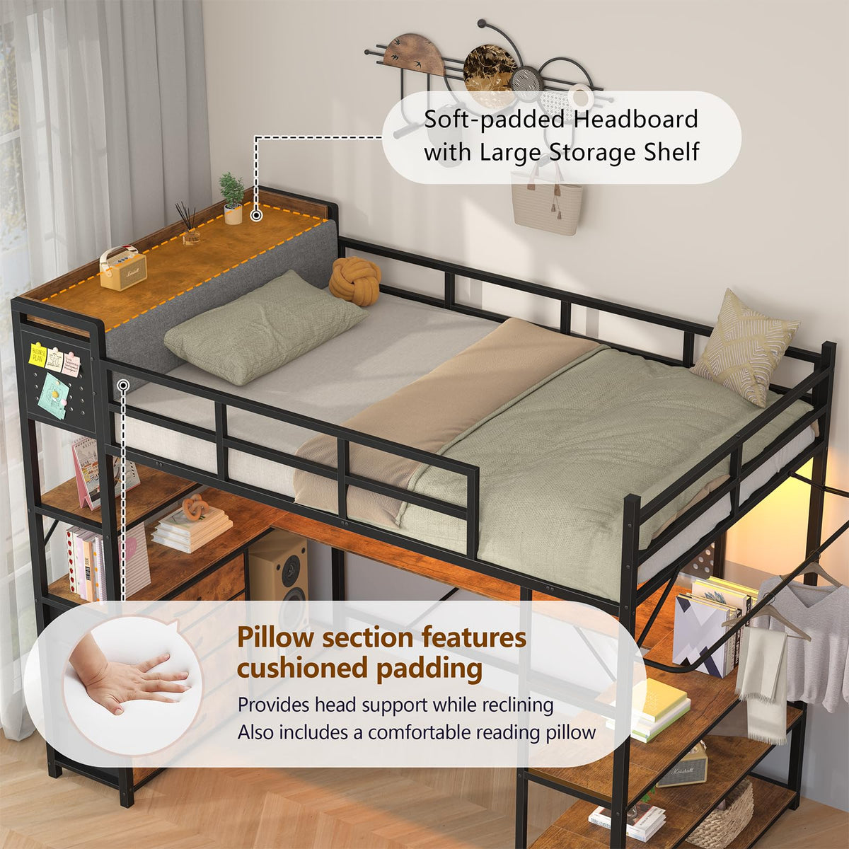 Twin Size Loft Bed with Storage and Desk O449492