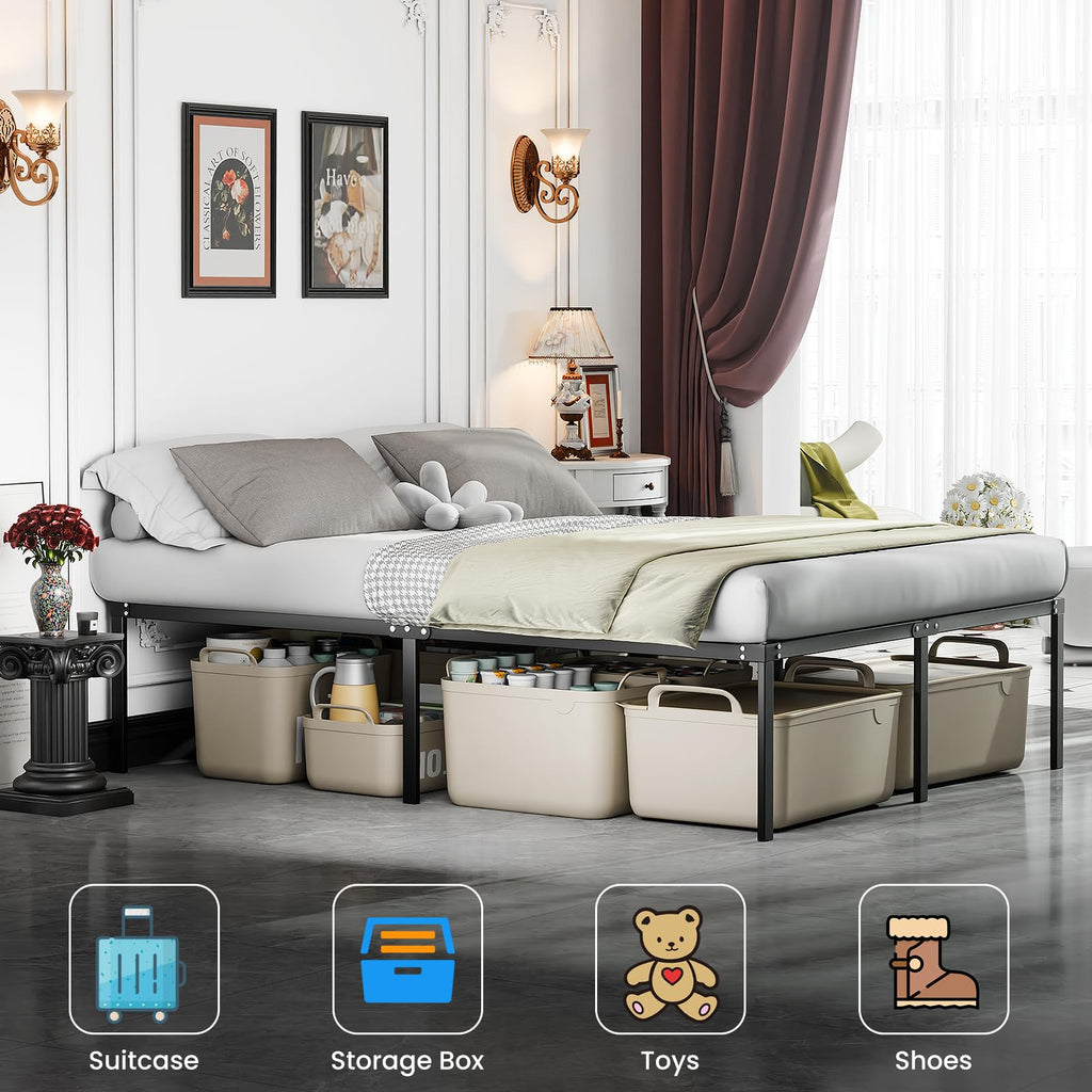 Queen 18 Inch Heavy Duty Metal Platform Bed Frame with Under Bed Storage P224083