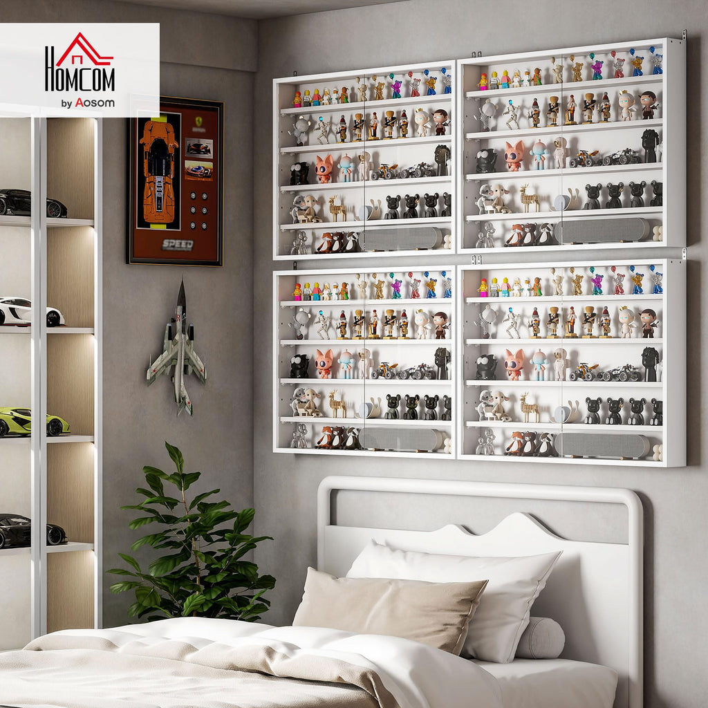 5-Tier Wall Mounted Display Cabinet with Glass Doors White S938092