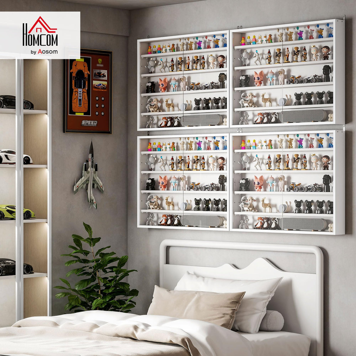 5-Tier Wall Mounted Display Cabinet with Glass Doors White S938092