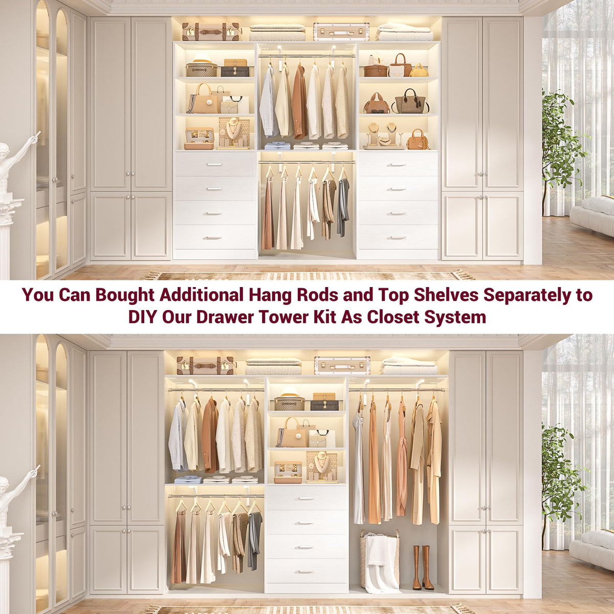White Wood Closet Organizer System H364393