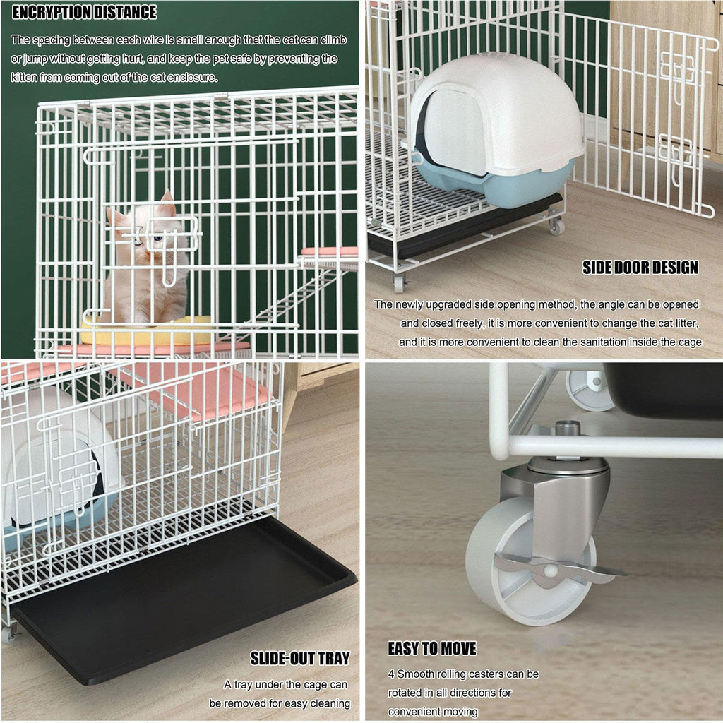 Large Black 4-Tier Folding Metal Wire Cat Cage with Hammock & Ramp Ladders Q2982