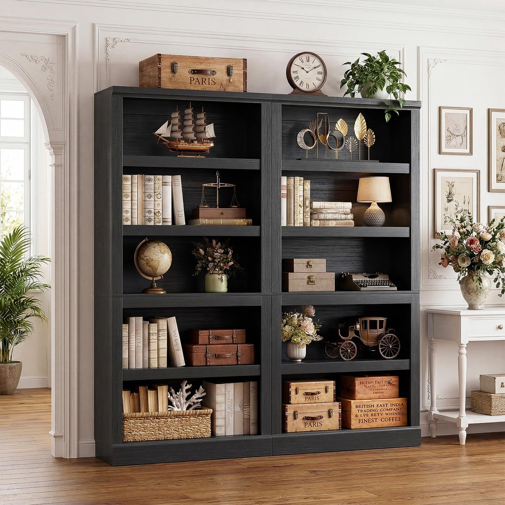 71" Tall Black Bookshelf with Doors and Adjustable Shelves M367