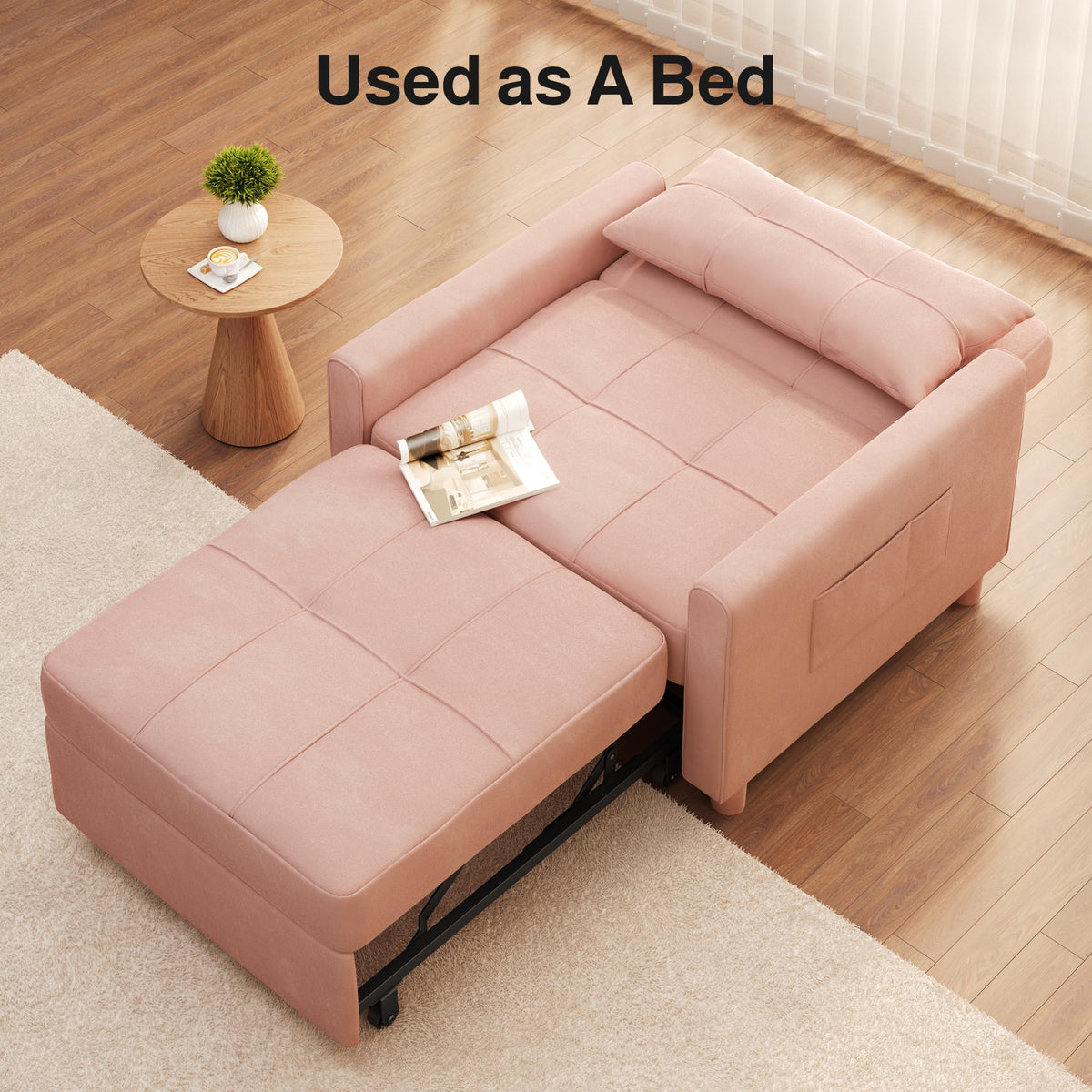 Pink Convertible Sleeper Chair Sofa Bed T4915