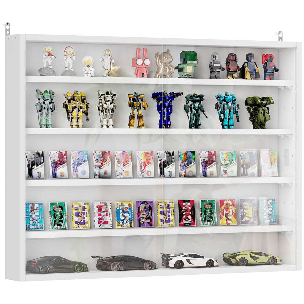 5-Tier Wall Mounted Display Cabinet with Glass Doors White S938092