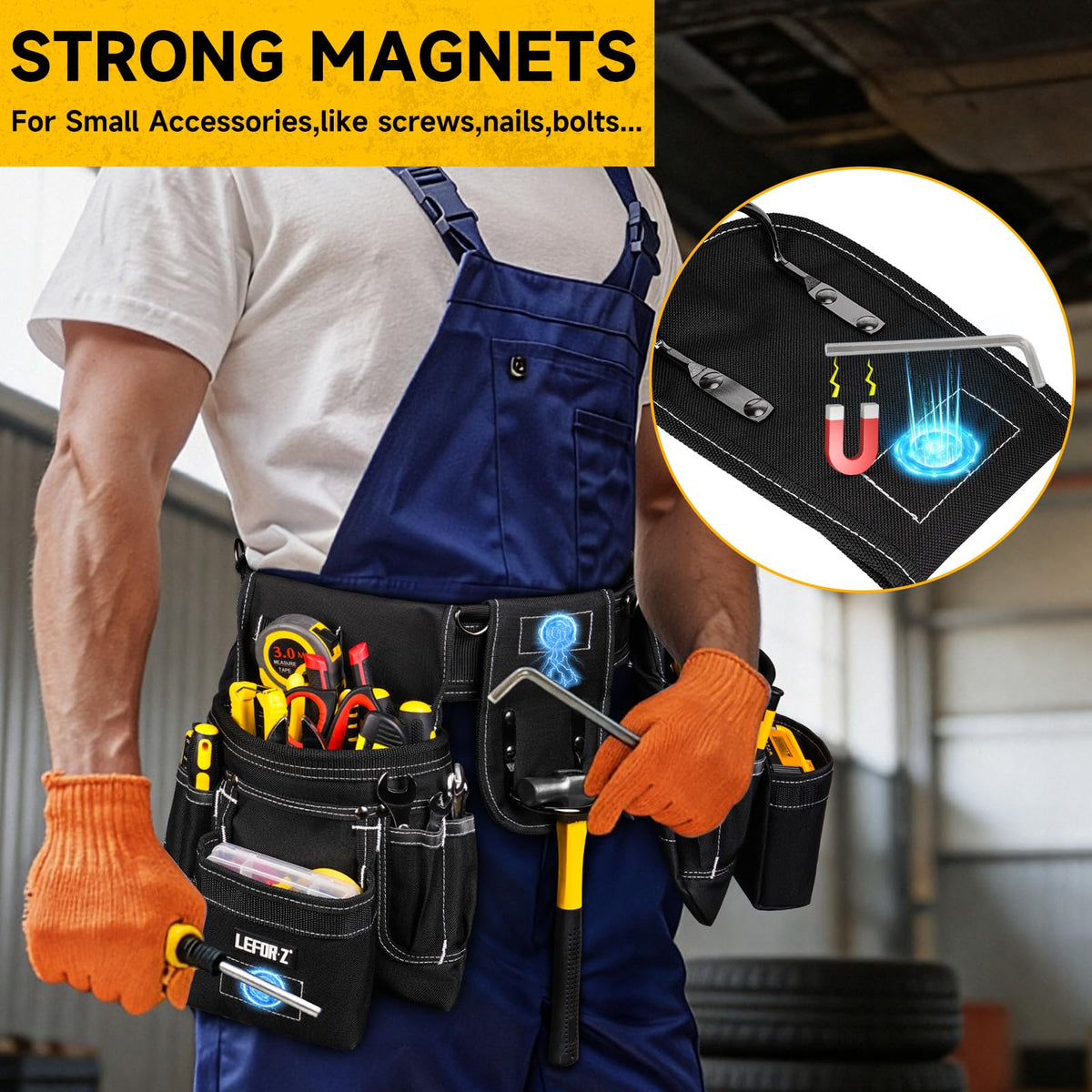Tool Belt with 4 D-Rings, 27-Pockets E7442