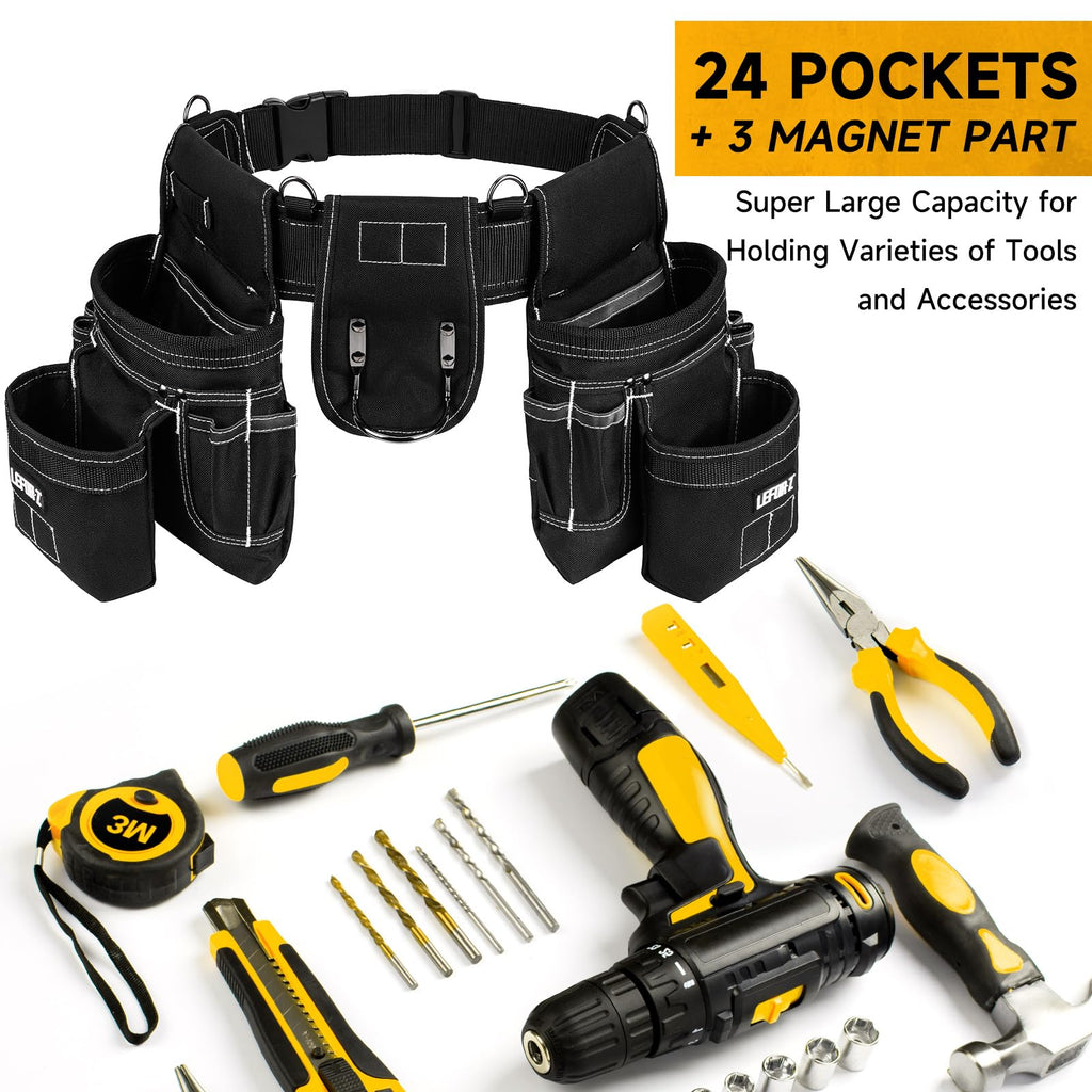 Tool Belt with 4 D-Rings, 27-Pockets E7442
