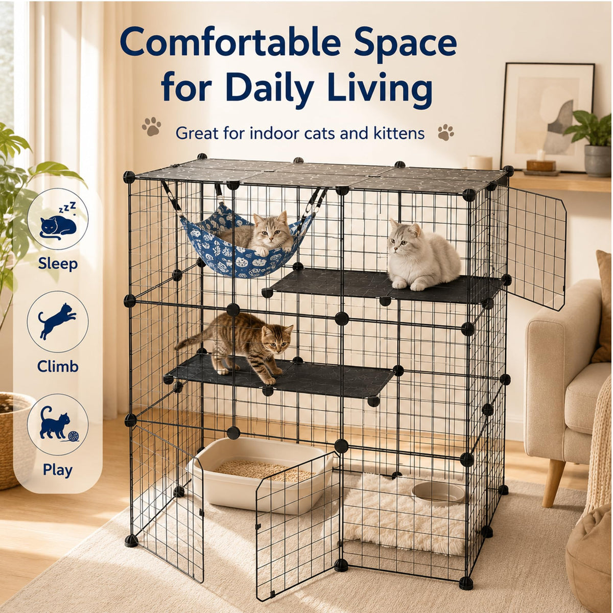 Large 3-Tier Metal Wire Cat Cage H133640