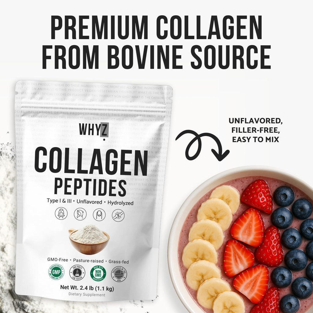 Bovine Collagen Peptides Powder, Hydrolyzed Type I & III, Grass-Fed Unflavored, 2.4lb I3984