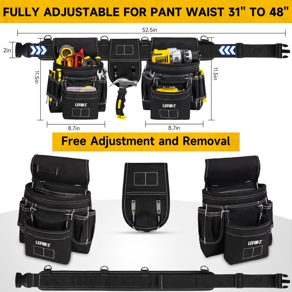 Tool Belt with 4 D-Rings, 27-Pockets E7442