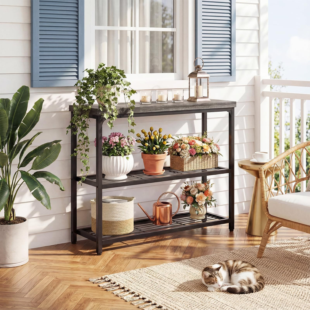 32" 3-Tier Oak Grey Console Table J18961