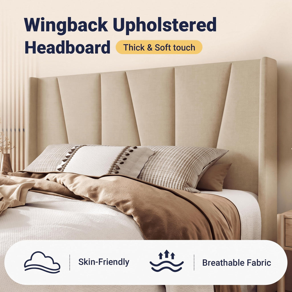 Queen Size Linen Bed Frame with Headboard F819556