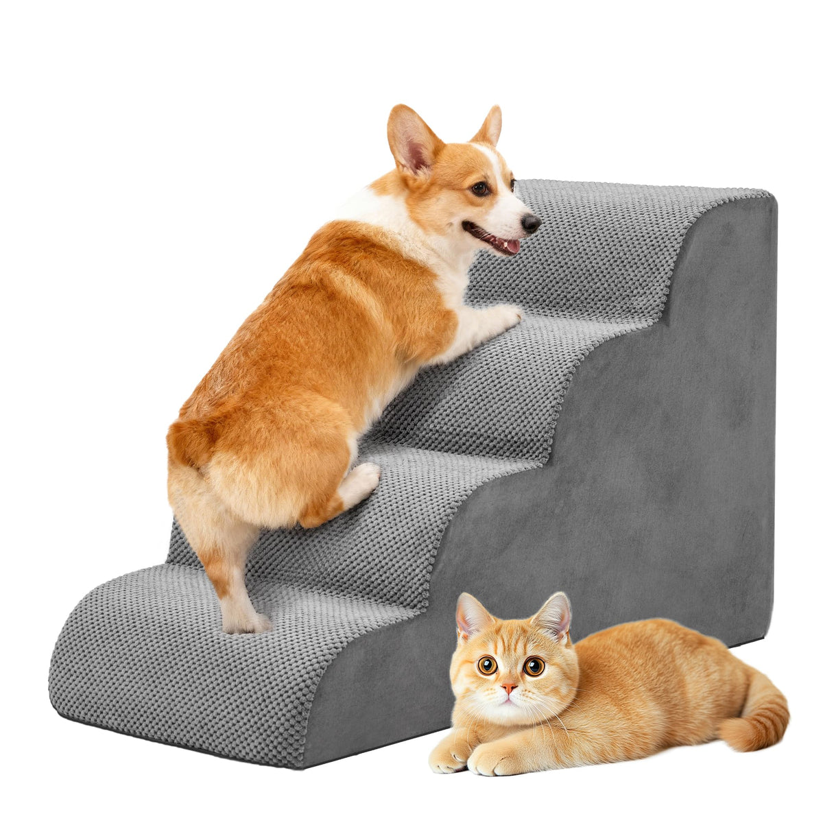 Grey 4-Step Curved Pet Dog Stairs C21884