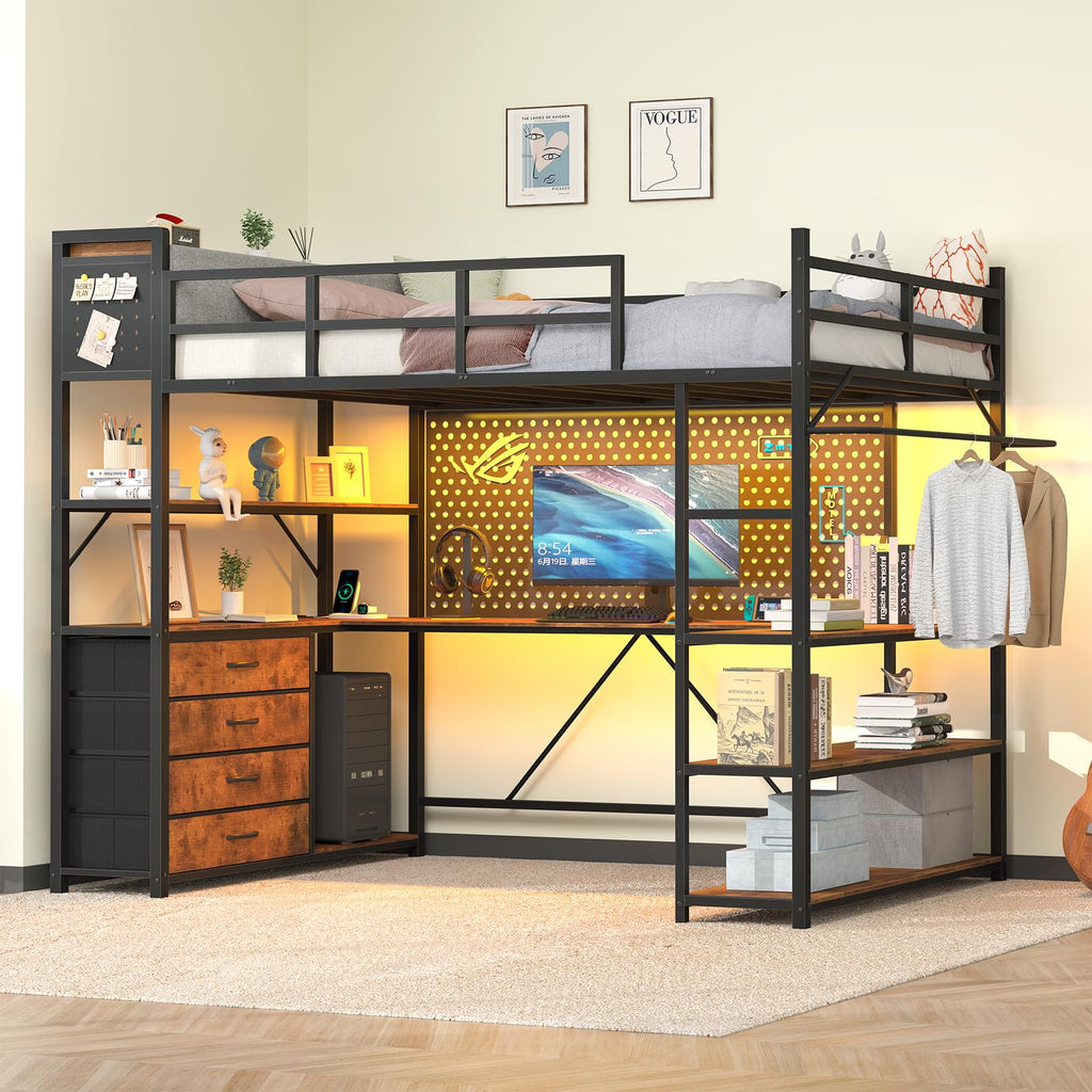 Twin Size Loft Bed with Storage and Desk O449492
