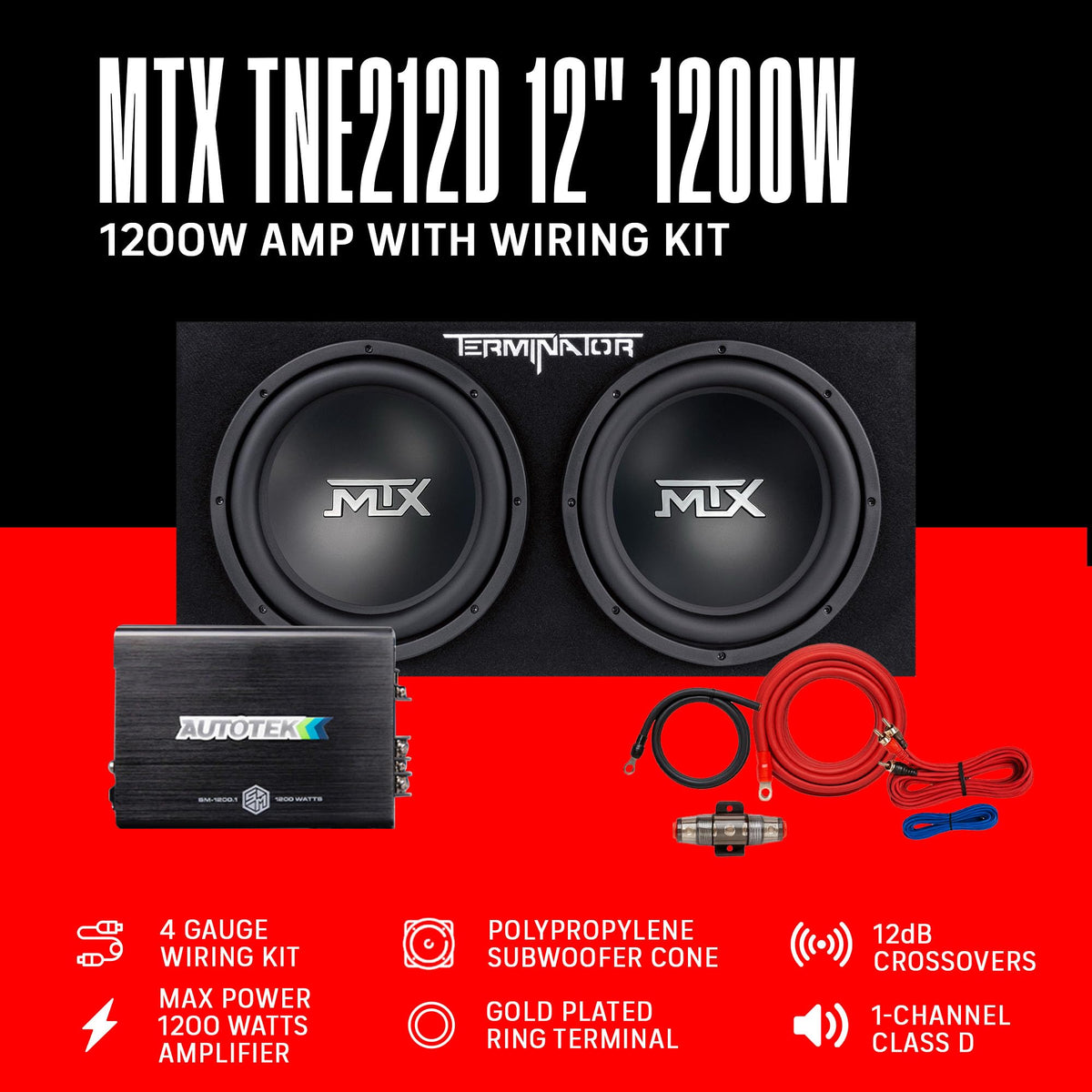 12" Subwoofer Box, Mono Amp & 4 Gauge Wiring Kit G372642