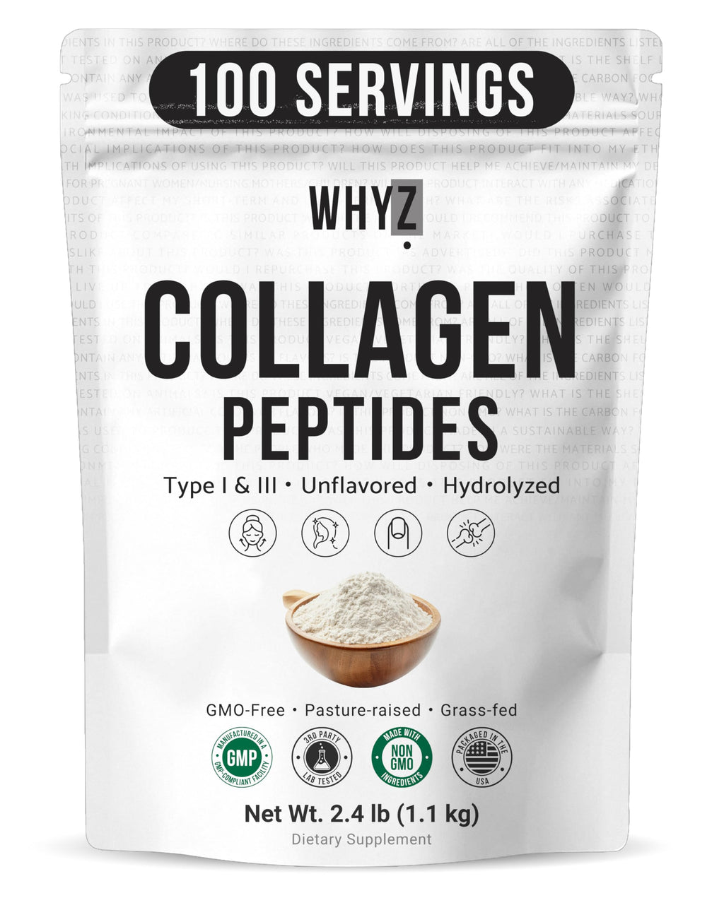 Bovine Collagen Peptides Powder, Hydrolyzed Type I & III, Grass-Fed Unflavored, 2.4lb I3984