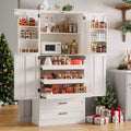 71" Off-White Kitchen Pantry Cabinet with 3 Pull-Out Shelf & 2 Drawer P3515
