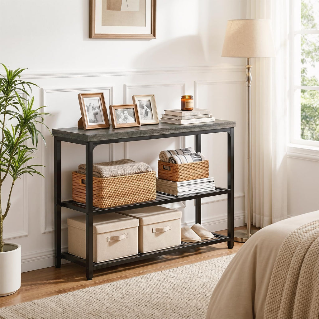 32" 3-Tier Oak Grey Console Table J18961