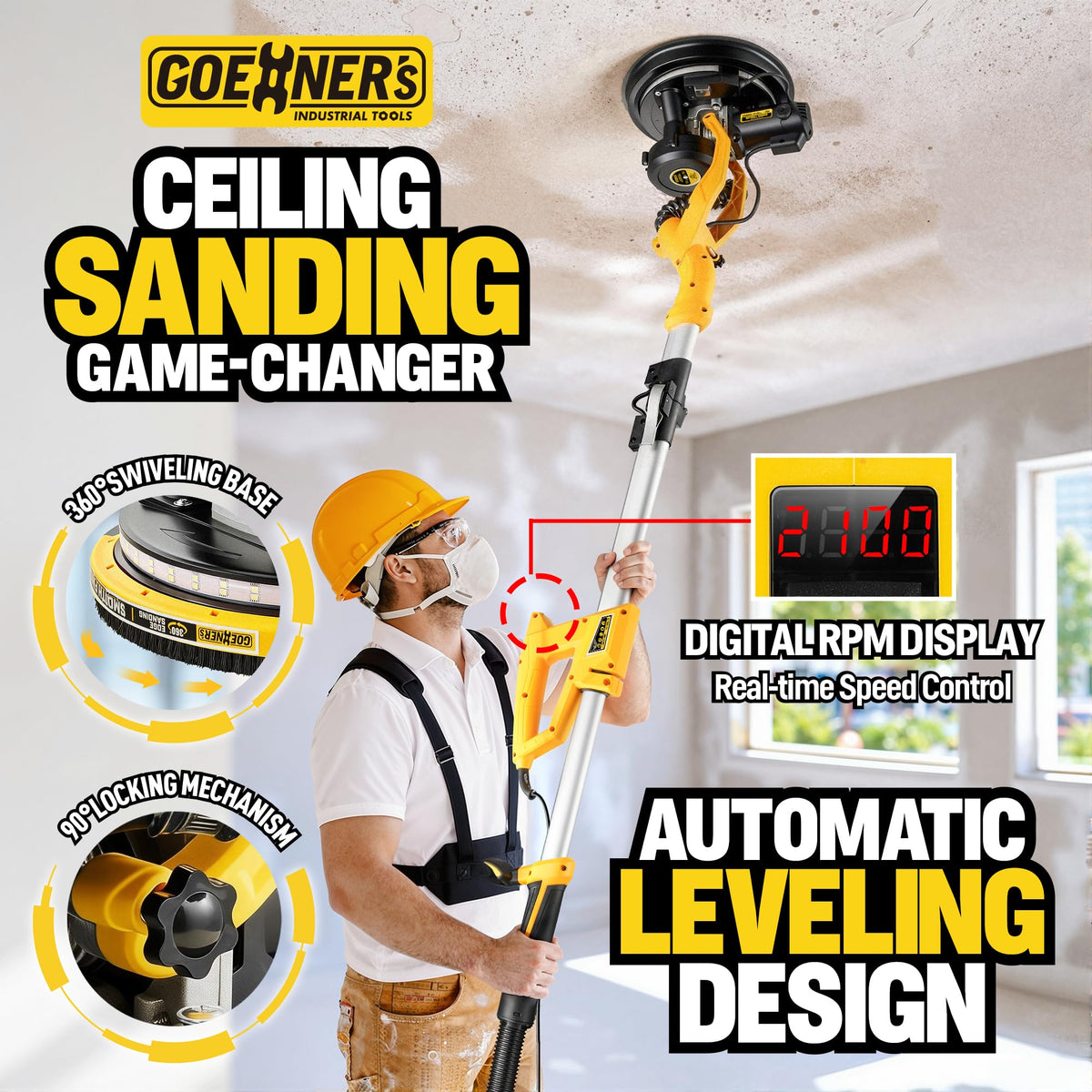 950W Electric Drywall Sander with Vacuum Dust Collector G8606