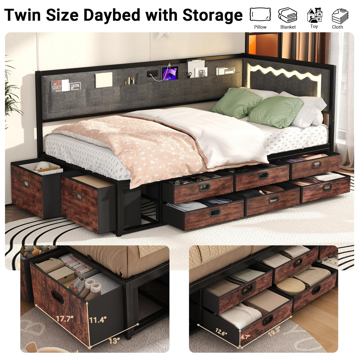 Grey Twin Daybed with Storage L736472