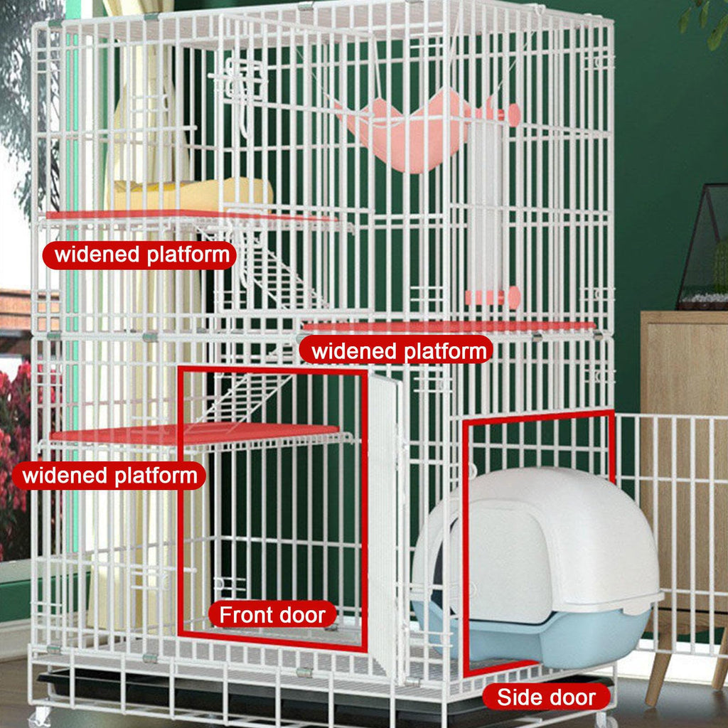 Large Black 4-Tier Folding Metal Wire Cat Cage with Hammock & Ramp Ladders Q2982