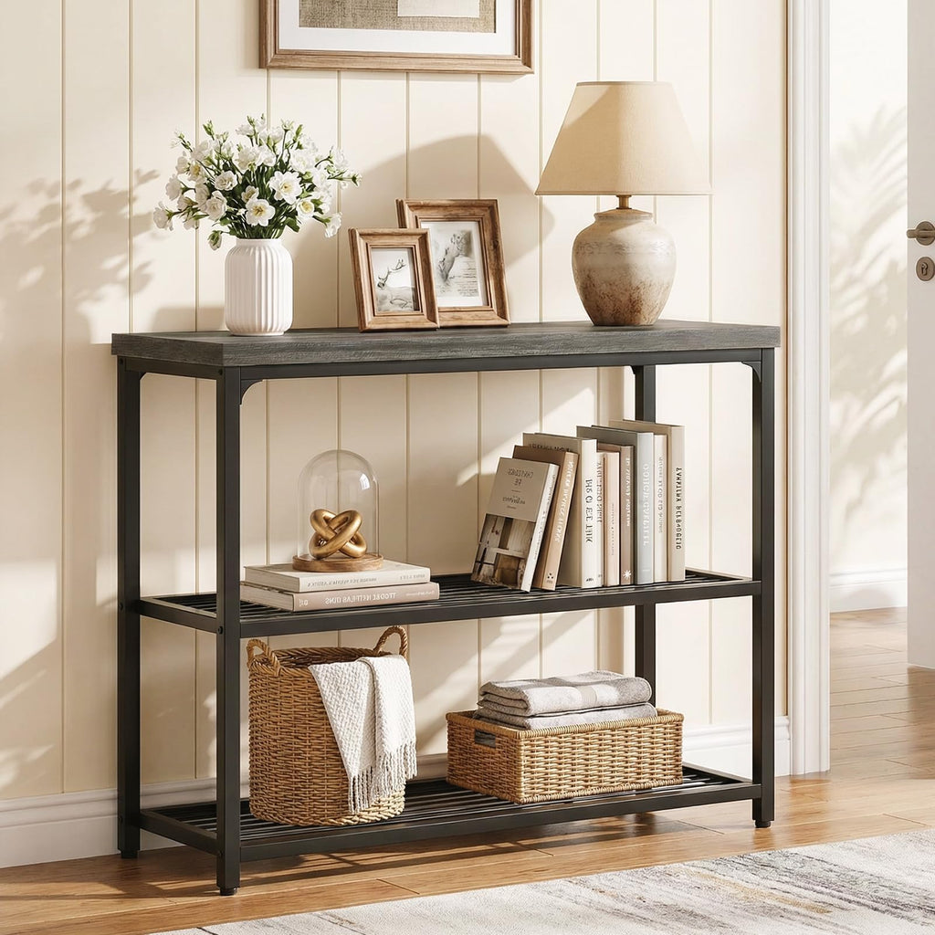 32" 3-Tier Oak Grey Console Table J18961